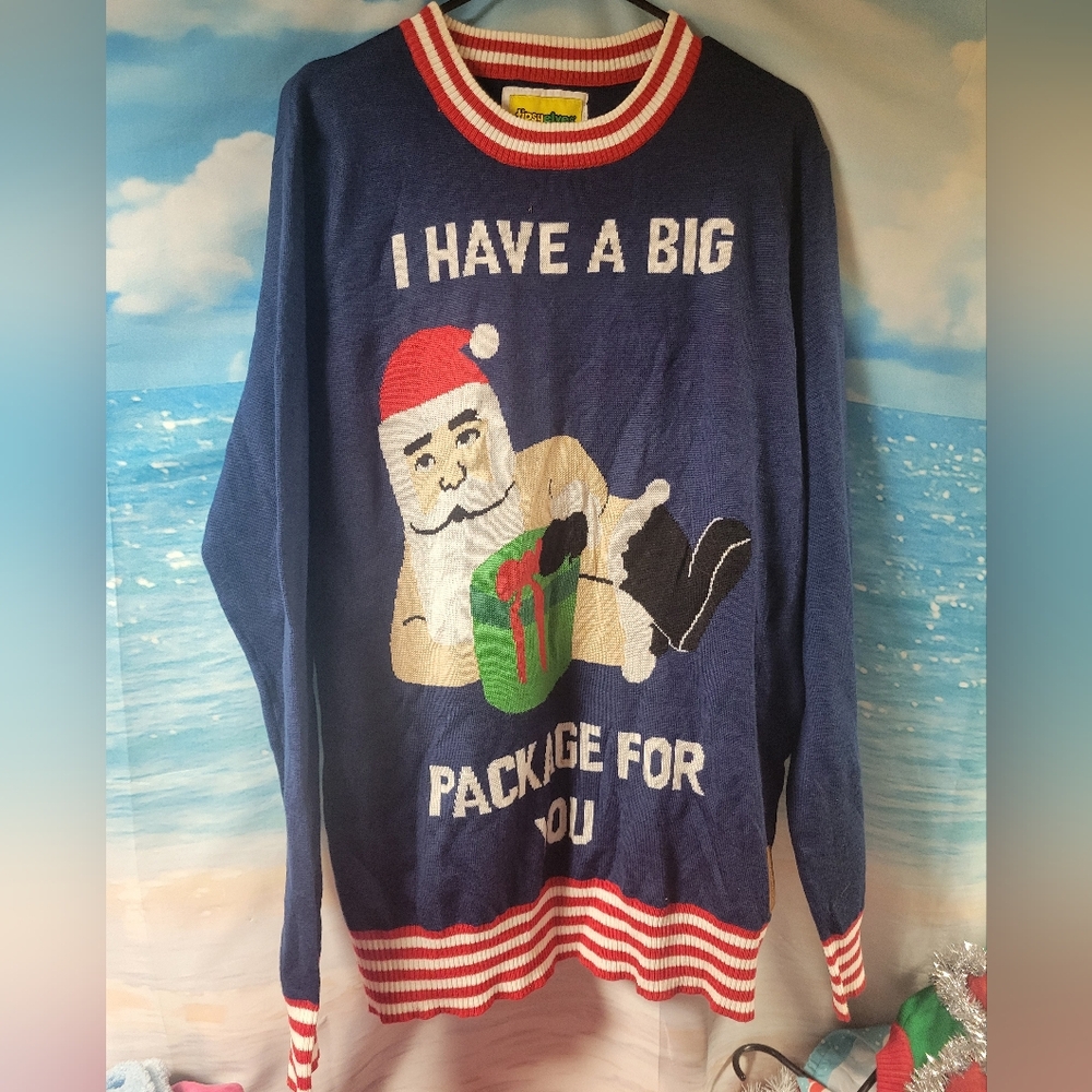 Tipsy Elves NWOT Christmas Sweater Have A Big Package Mens XL & 3XL